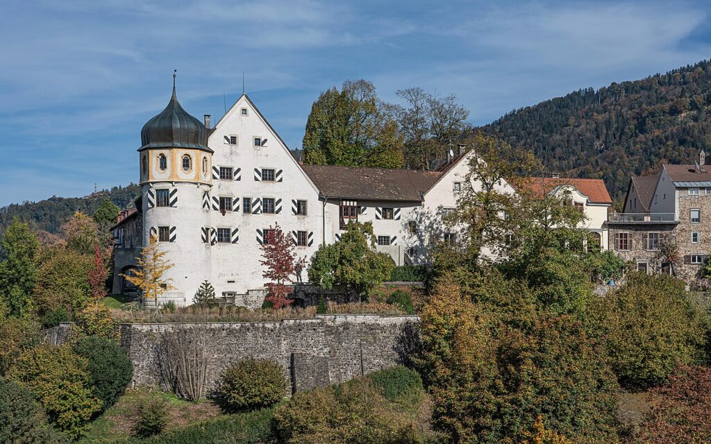 Deuringschlössle in Bregenz, Austria, with its distinctive onion-domed tower