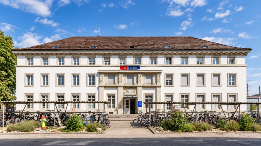 Exterior of the historic SBB railway station in Schlieren, Switzerland